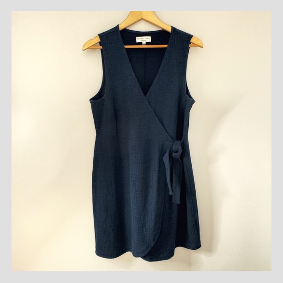 Madewell Texture + Thread Dress Navy Blue Faux Wrap Side Tie Sleeveless V-Neck… - Picture 2 of 15